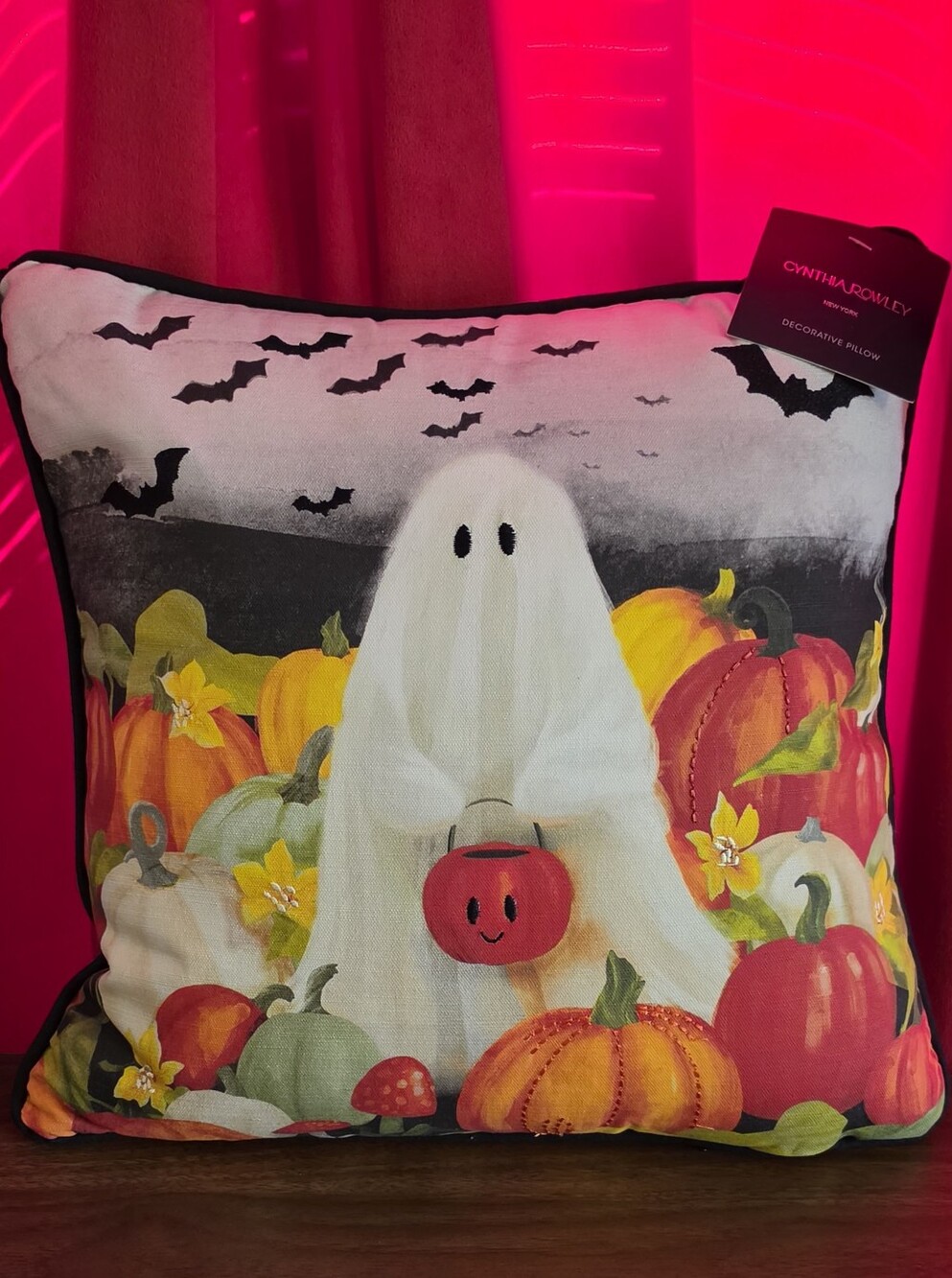 Cynthia Rowley Ghost With Pumpkins Decorative Pillow - Ghost Harvest Pillow NWT